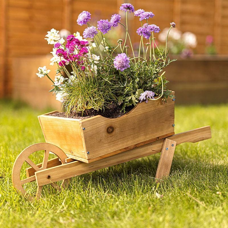 Wheel Barrow Garden Planter Scorched Wood