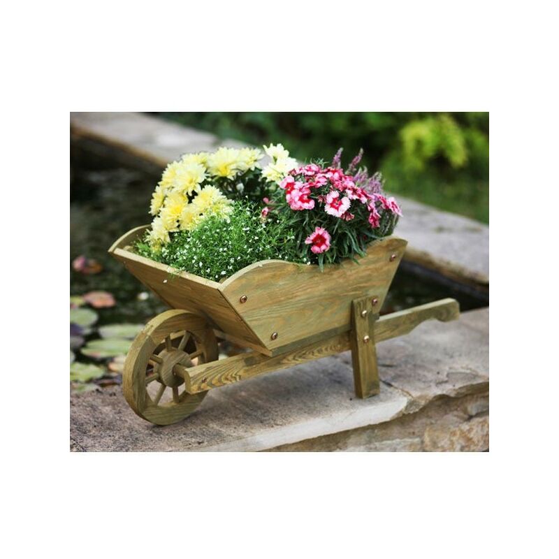 Image of Smart Garden - Wooden Wheelbarrow Flower Planter Tan Ornament 5020030