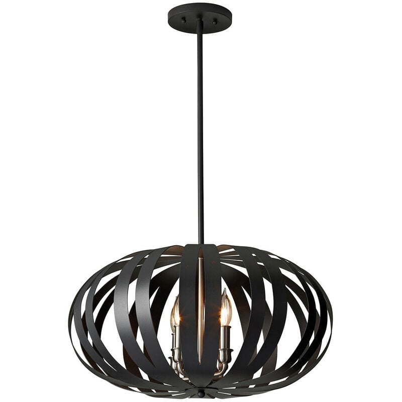 Woodstock - 4 Light Medium Spherical Cage Ceiling Chandelier Pendant Light Black, E14 - Elstead