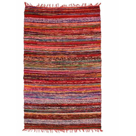 WOODSTOCK - Tapis souple en coton à rayures rouge 100x200