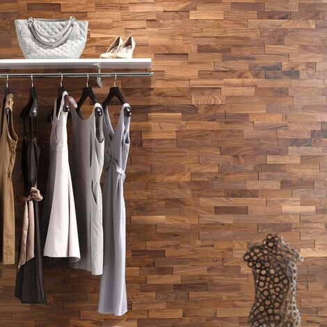Woodwall – Panneau décoratif mural en bois de noyer huilé – Dimensions 50 x 200 mm – Surface 1 m² – Installation facile avec colle adaptée
