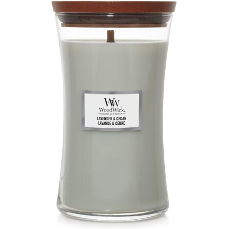 WOODWICK CANDELA CLESSIDRA GRANDE LARGE HOURGLASS LAVENDER AND CEDAR PROFUMAZIONE CASA INTERNI