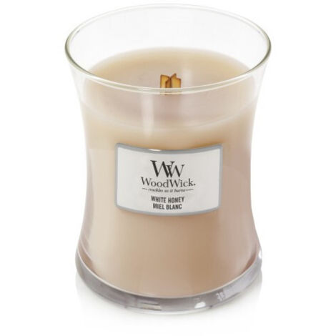 WOODWICK CANDELA CLESSIDRA MEDIA MEDIUM JAR WHITE HONEY PROFUMAZIONE CASA INTERNI