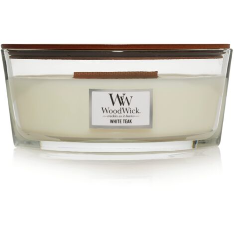 WOODWICK CANDELA ELLISSE JAR ELLIPSE WHITE TEAK PROFUMO CASA INTERNI