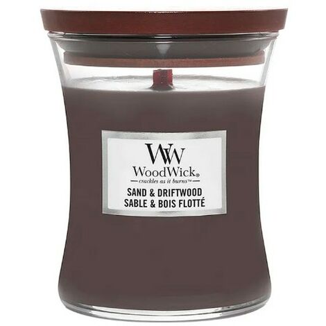 WoodWick Candela profumata Hourglass media con stoppino crepitante, Legno  e Sabbia (Sand & Driftwood)