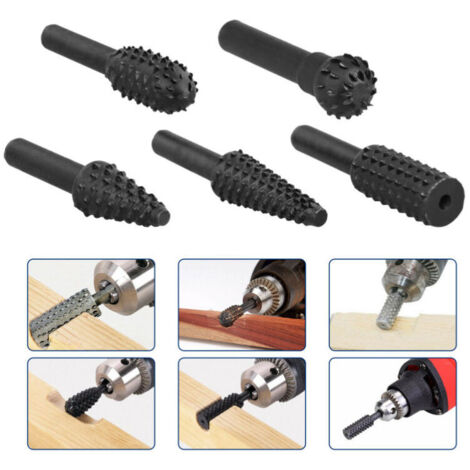 Woodworking Rotary File Electric Rotary Sanding Head Wood File Carving Knife Tea Tray Sanding Head for Root Carving-Black, 5pcs