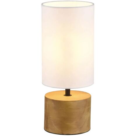 Woody Lampe de chevet ronde Base en bois Abat-jour blanc Trio Lighting