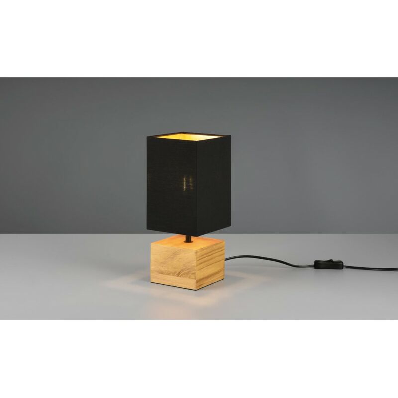 Webmarketpoint - Woody Lampe de table carrée Base en bois Abat-jour Tissu noir Trio Lighting