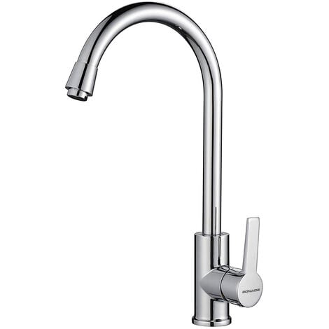 WOOHSE Robinet de Cuisine en Cuivre Affiné à 360° Rotation Mitigeur de Lavabo Mono-trou d'Economie d'Eau Convenant à l'Eau Chaude et Froide