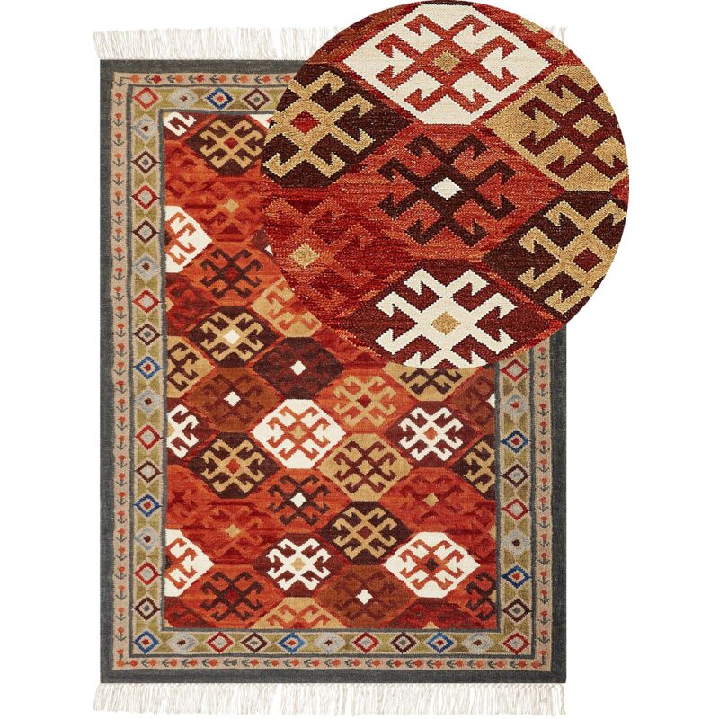 Beliani - Tapis Kilim Multicolore en Laine 140 x 200 cm avec Frange Oriental Fait Main Urtsadzor