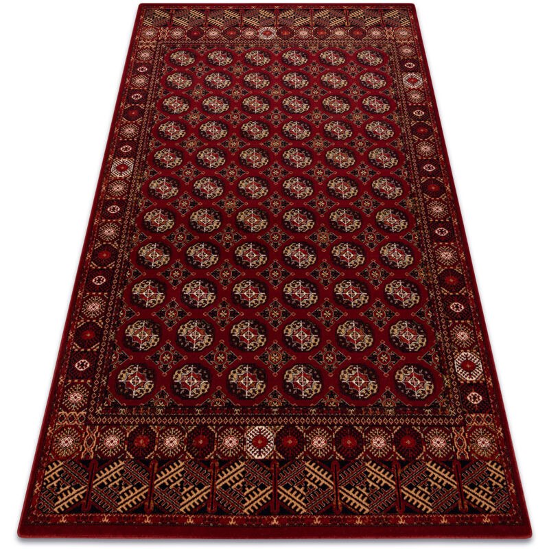 Wool carpet omega buchara frame, circles ruby red 200x300 cm