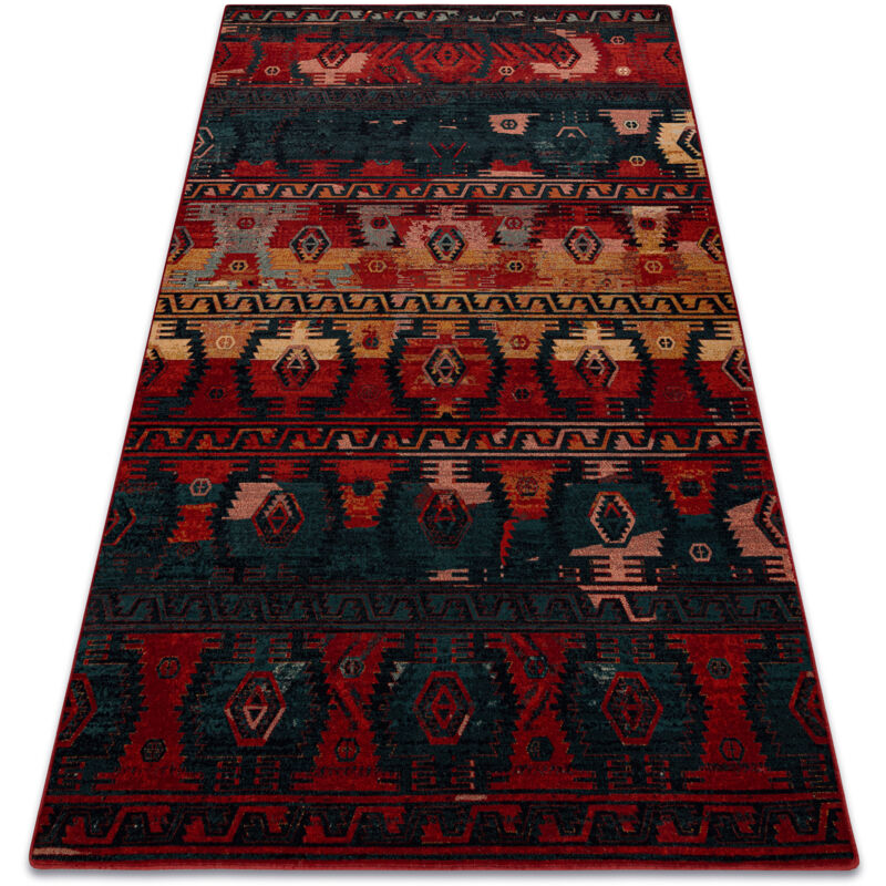 Wool carpet omega tapas ethnic, navy blue red 200x300 cm