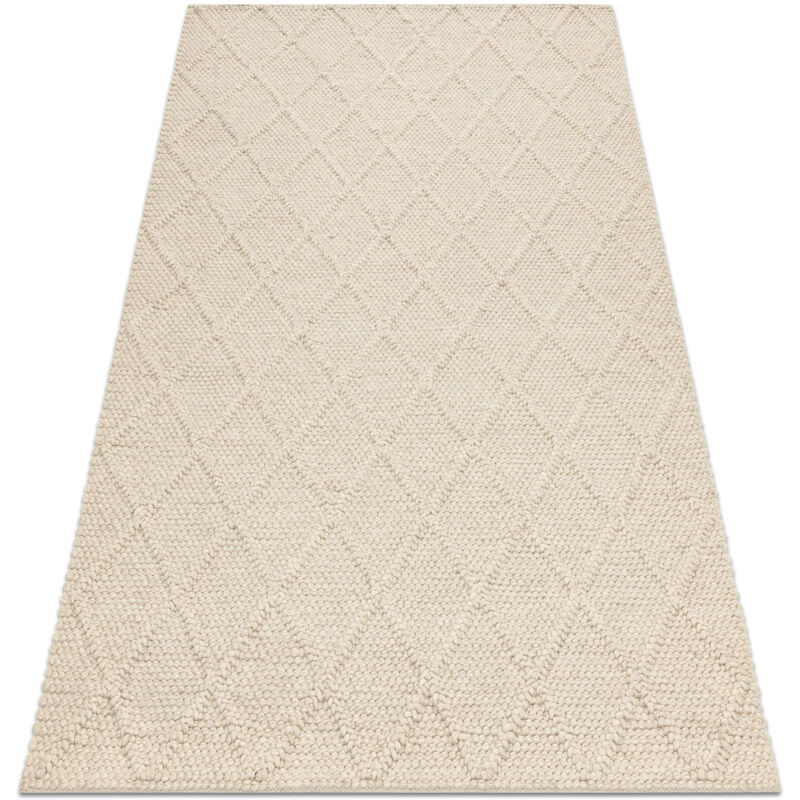 Wool carpet tahar 99001B cream - hand-woven loop, rhombus, boho beige 160x240 cm