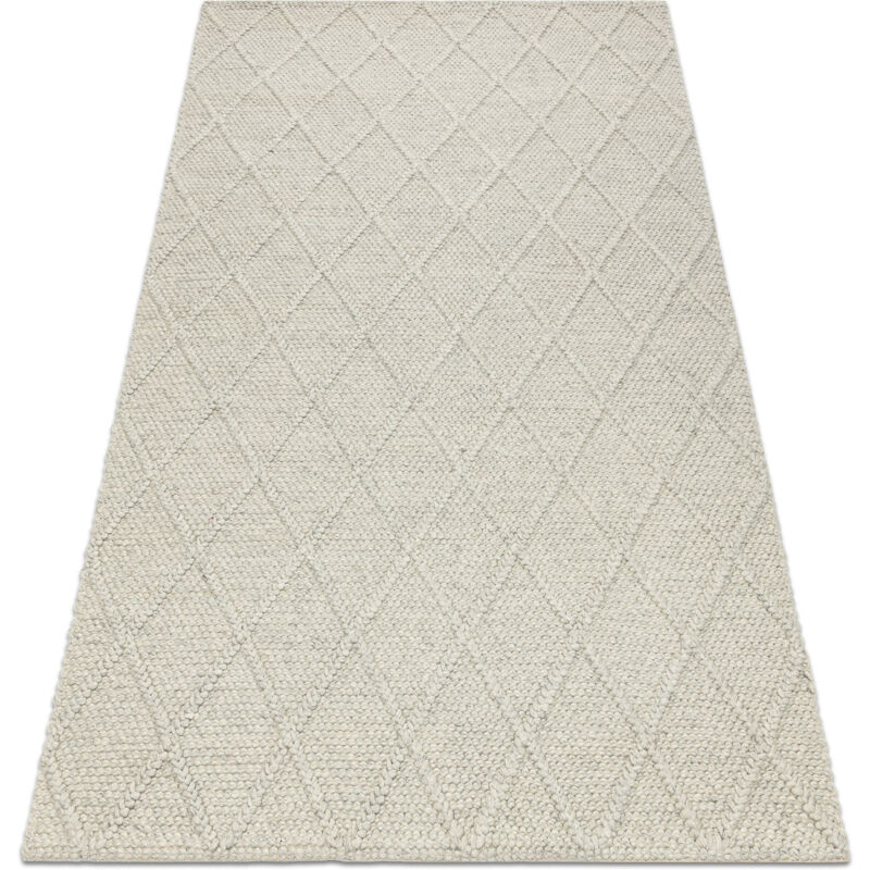 Wool carpet tahar 99001C beige - hand-woven loop, rhombus, boho beige 200x290 cm