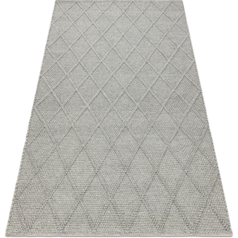 Wool carpet tahar 99001G grey - hand-woven loop, rhombus, boho grey 90x150 cm