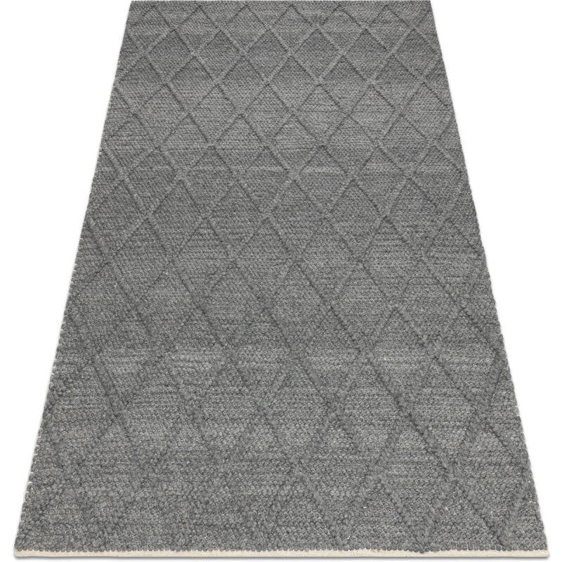 Wool carpet tahar 99001K anthracite - hand-woven loop, rhombus, boho grey 200x290 cm