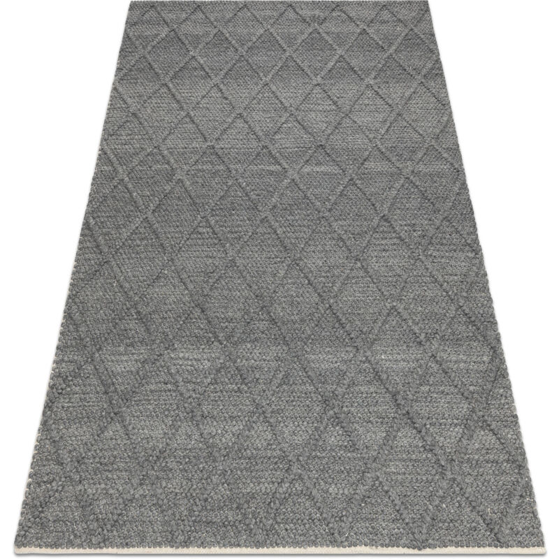 Wool carpet tahar 99001K anthracite - hand-woven loop, rhombus, boho grey 120x180 cm