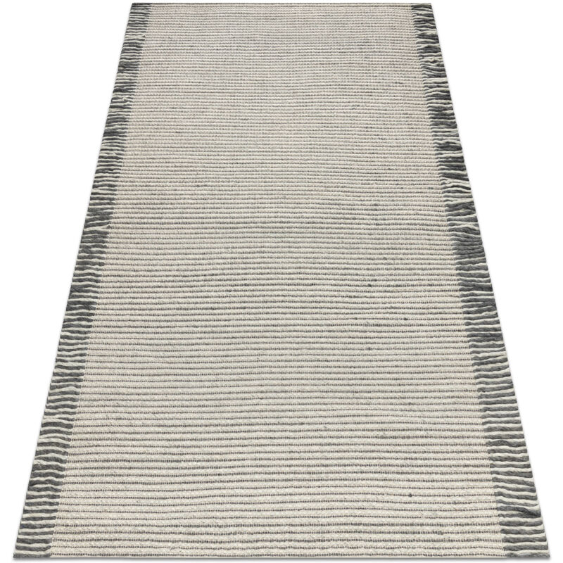 Wool carpet tahar 99003F cream / grey - hand-woven Lines, fringes beige 200x290 cm