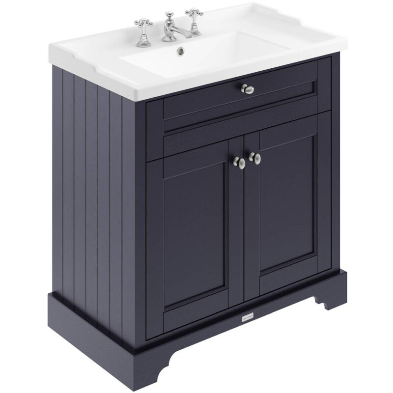 Old London Twilight Blue 800mm 2 Door Vanity Unit and Basin with 3 Tap Holes - LOF335 - Blue