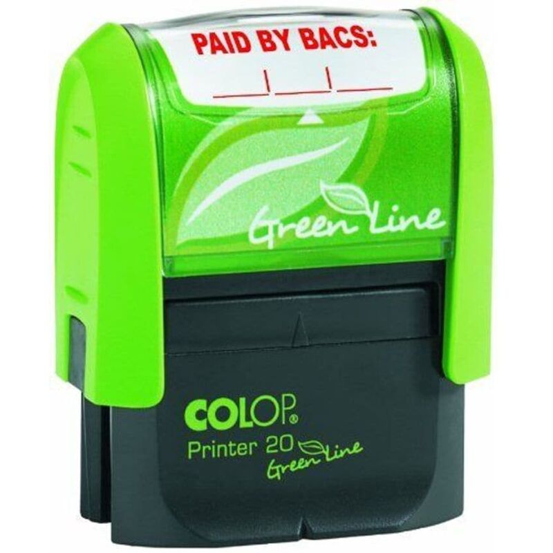 Green Line P20 Self Inking Word Stamp paid by bacs 35x12mm Red Ink - Colop