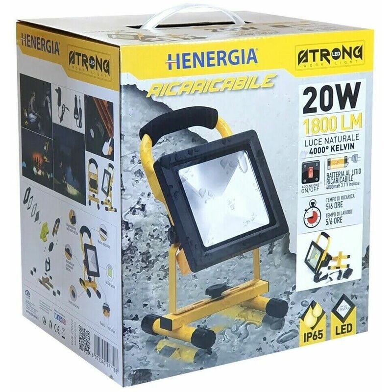 Image of Henergia - Faro a led 20w portatile da lavoro impermeabile con batteria litio ricaricabile