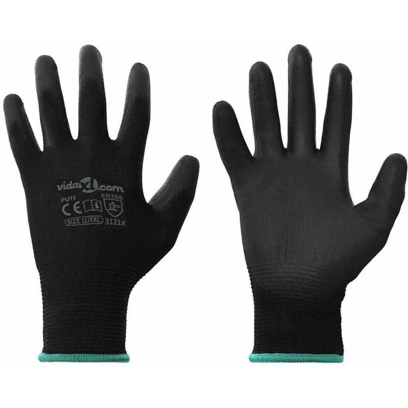 Work Gloves 12 pcs Black 11 / XXL Polyester vidaXL