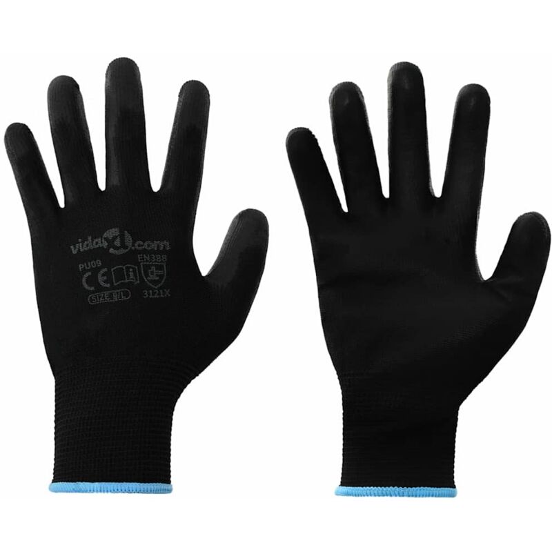 Work Gloves 12 pcs Black 9 / L Polyester vidaXL