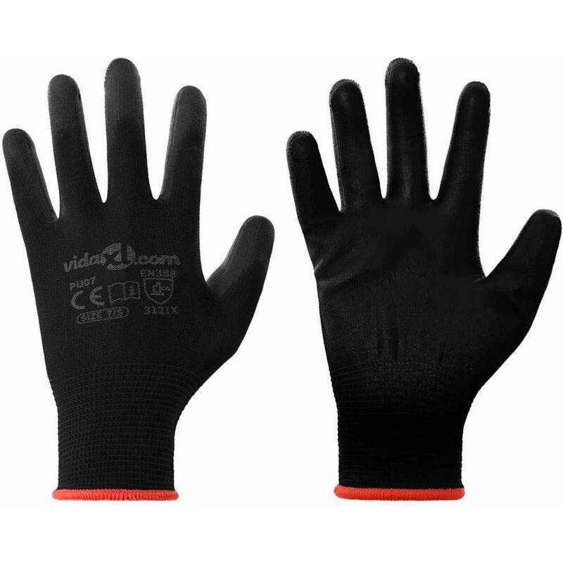 Work Gloves 24 pcs Black 7 / S Polyester vidaXL
