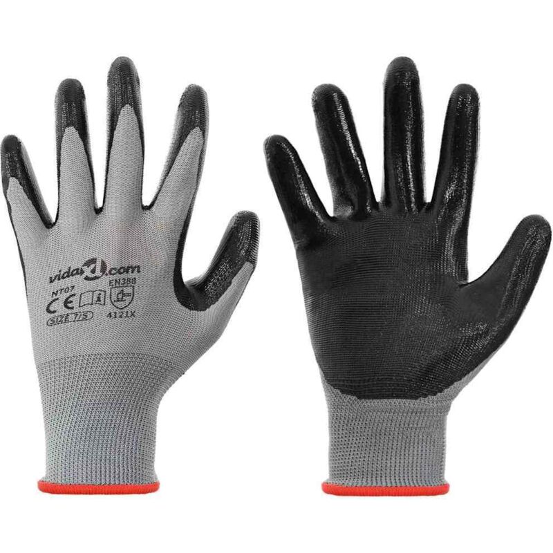 Work Gloves 24 pcs Grey and Black 7 / S Polyester vidaXL
