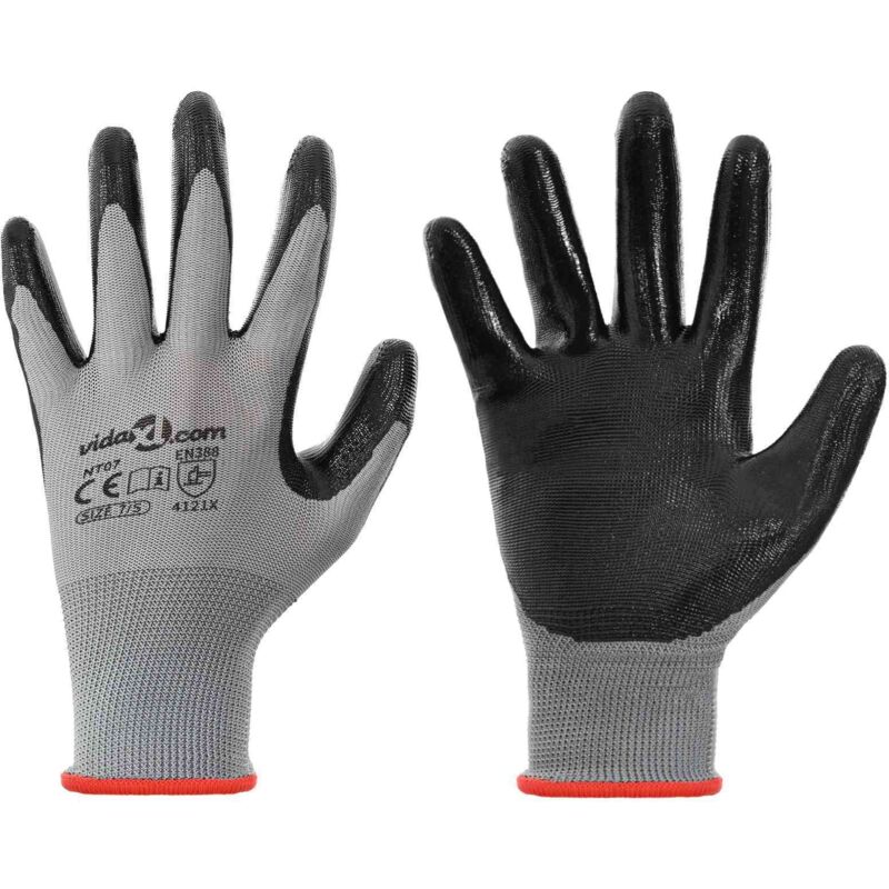Work Gloves 12 pcs Grey and Black 7 / S Polyester vidaXL