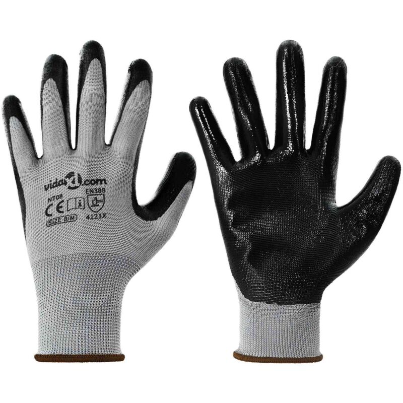 Work Gloves 24 pcs Grey and Black 8 / M Polyester vidaXL