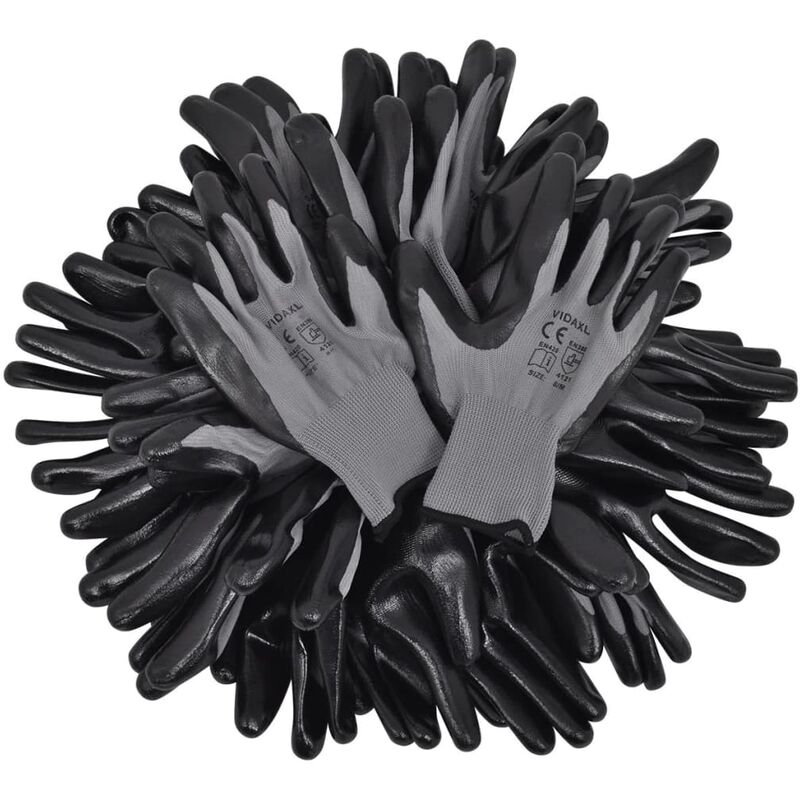 vidaXL Work Gloves PU 24 Pairs White and Grey Size 8//M