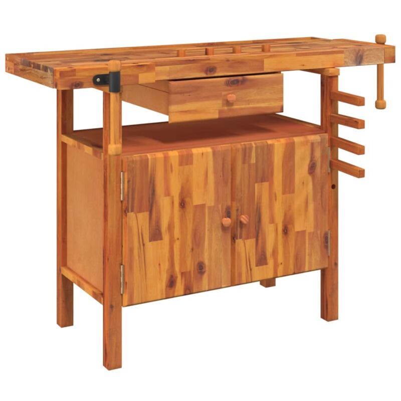 Vidaxl - Workbench with Drawer and Vices 124x52x83 cm Solid Wood Acacia