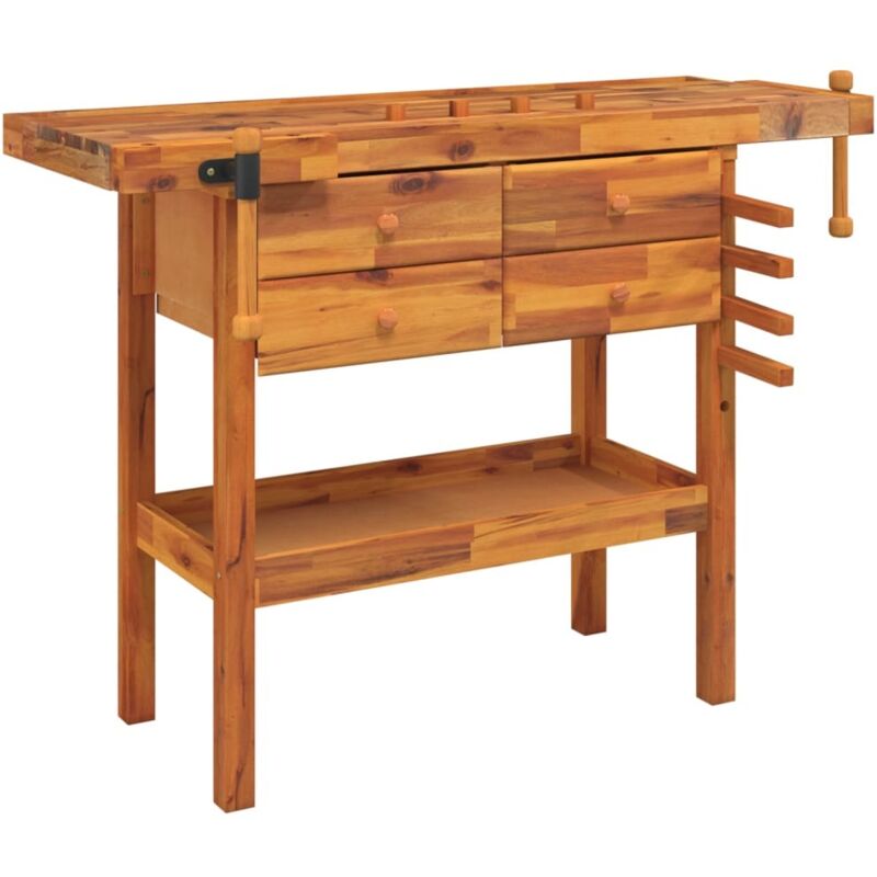 Vidaxl - Workbench with Drawers and Vices 124x52x83 cm Solid Wood Acacia