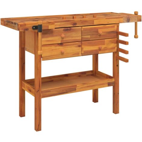 Workbench with Drawers and Vices 124x52x83 cm Solid Wood Acacia vidaXL