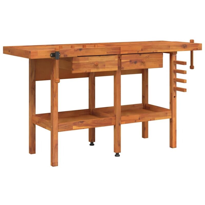 Vidaxl - Workbench with Drawers and Vices 162x62x83 cm Solid Wood Acacia