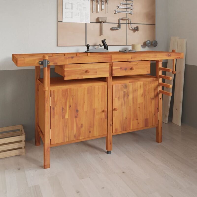 Vidaxl - Workbench with Drawers and Vices 162x62x83 cm Solid Wood Acacia