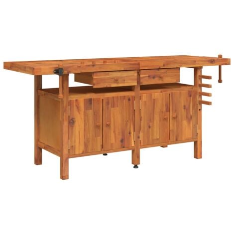 Workbench with Drawers and Vices 192x62x83 cm Solid Wood Acacia vidaXL