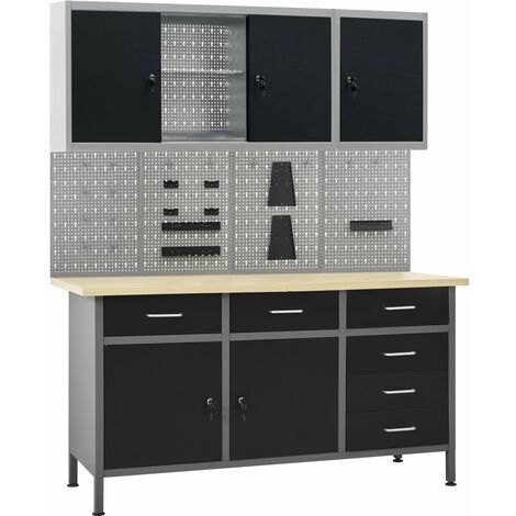 Workbench with Four Wall Panels and Two Cabinets vidaXL