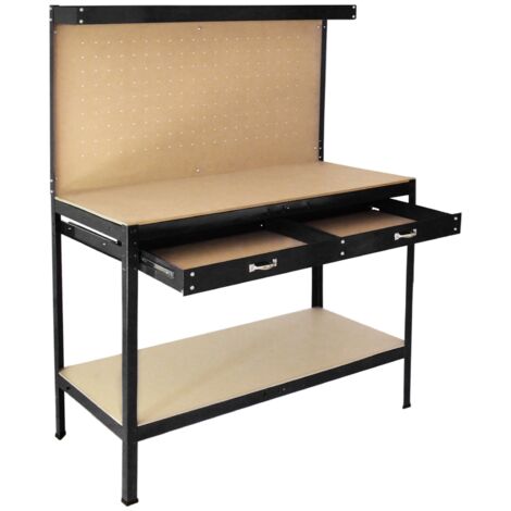 Workbench With Pegboard And Drawer In Black