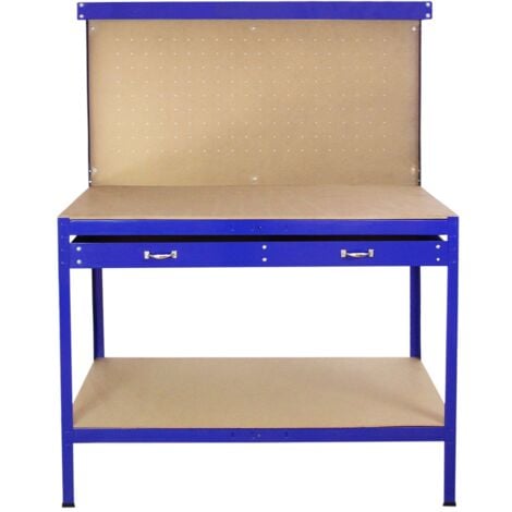 Workbench With Pegboard And Drawer In Blue - Blue