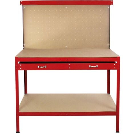 Workbench With Pegboard And Drawer In Red