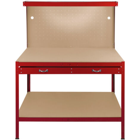 Workbench with Pegboard, Drawer & Light – Red