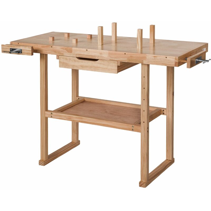 wooden workbench with vice