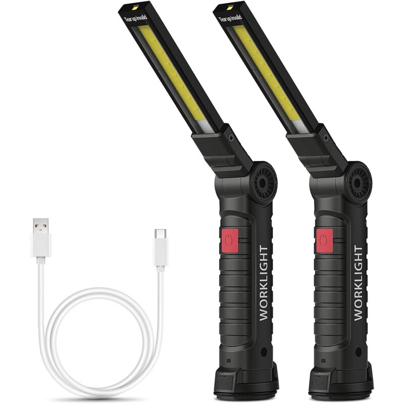 Worklight Lampe de Travail Rechargeable Lampe Atelier cob Torche Lampe de Poche avec Base Magnétique 5 Modes Lumière Blanche/Rouge Camping Lampe pour