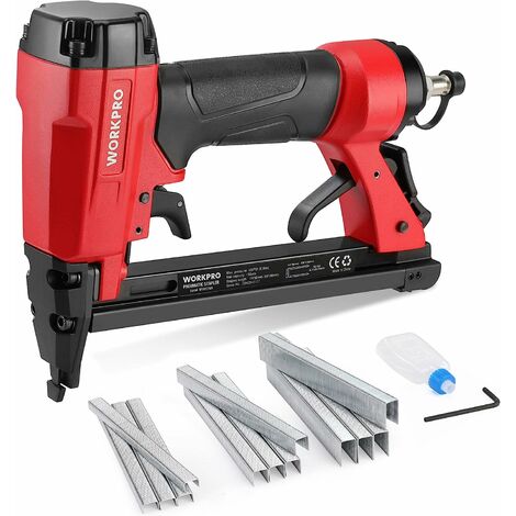 Workpro – Agrafeuse pneumatique 6-16 mm – Pression 4,1-8,3 bar – Magasin 180 agrafes – Pour bois tendre et menuiserie