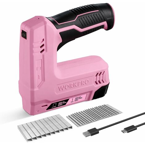 Workpro – Agrafeuse sans fil 3,6V 2000 mAh – 2000 agrafes type 53 et 8 – Vitesse clouage 30 pièces/min – Pour bois dur et ameublement