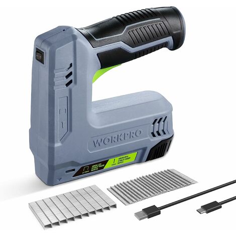 Workpro – Agrafeuse sans fil 3,6V 2000 mAh – Compatible agrafes type 53 et clous type 8 – Vitesse clouage 30 pcs/min – Pour menuiserie et rembourrage