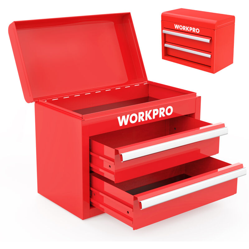 Boite à Outils en Métal avec 2 Tiroirs et 1 Plateau Supérieur, Doublure pvc - Tapis Antidérapant - Verrouillage Magnétique, Caisse a Outil pour