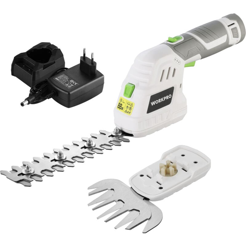 WORKPRO Cisaille Sculpte-Haie Electrique et Taille-Herbes sans Fil 12V, Cisaille à Gazon Batterie 2000mAh avec 2 Lames, Taille Haie Léger pour Coupe,